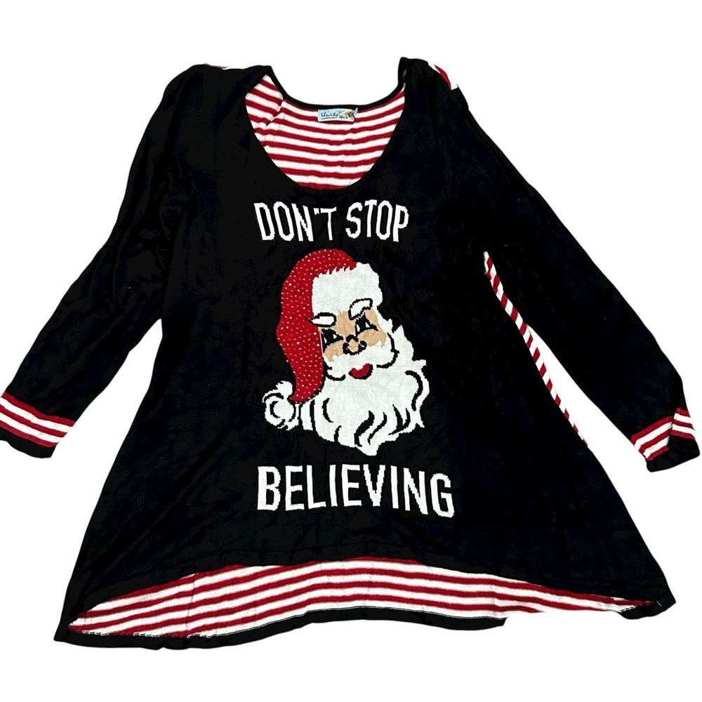 Women’s Unity World Wear Plus Size Santa Holiday Christmas Tunic Sweater 1X XL